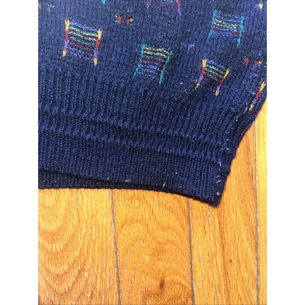 Vintage 90s Med-Large Navy Jantzen Men's Cardigan Rainbow Sweater Preppy Grandpa - Picture 6 of 6